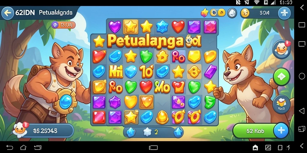 Tampilan gameplay Match-3 di 62IDN yang penuh warna.