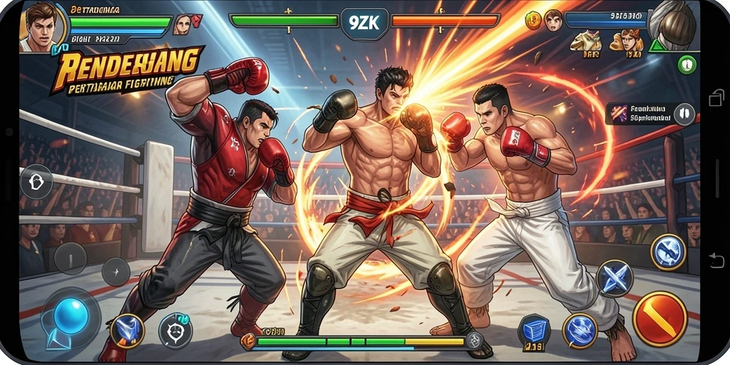 Screenshot gameplay 9ZK dengan aksi pertarungan seru dan karakter yang dinamis.