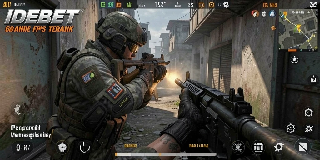 Screenshot gameplay IDEBET menampilkan pertarungan FPS yang mendebarkan dan interaktif.