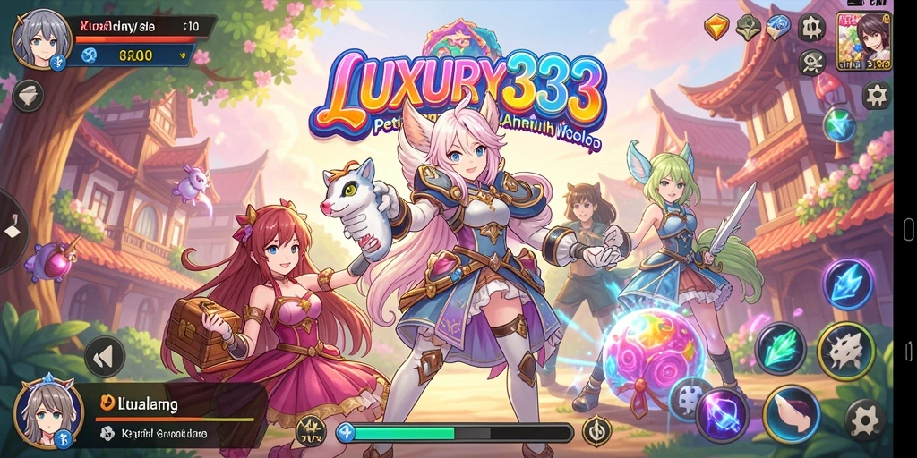 Screenshot LUXURY333 menunjukkan pertarungan seru karakter Anime yang berwarna-warni.