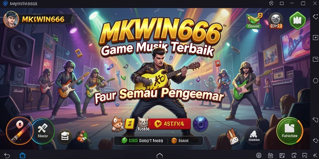 Screenshot MKWIN666 menunjukkan gameplay interaktif dengan berbagai instrumen musik.