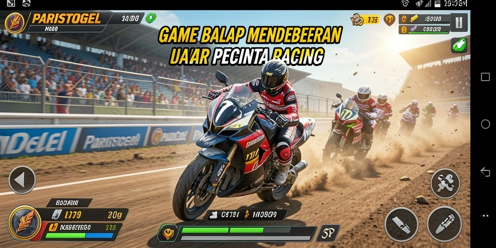 Screenshot gameplay PARISTOGEL menampilkan balapan yang seru dan mendebarkan.