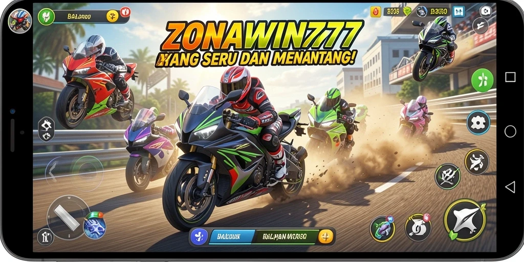 Screenshot gameplay ZONAWIN777 menampilkan aksi balapan motor yang mendebarkan.
